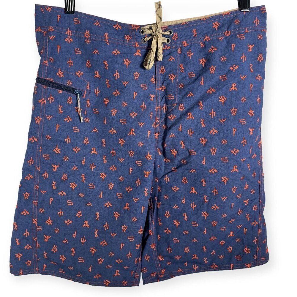 Patagonia Men's Shorts‎ Wavefarer Printed Swim Trunks Size 34 Blue Orange